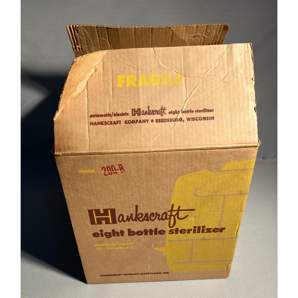 Vtg Non-Working Hankscraft 8 Bottle Electric Sterilizer Box Bottle 2 Rings Lids